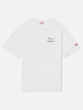 Klassisch geschnittenes T-Shirt aus Baumwolljersey Portofino mit Sesso e Sambarth-Stickerei 