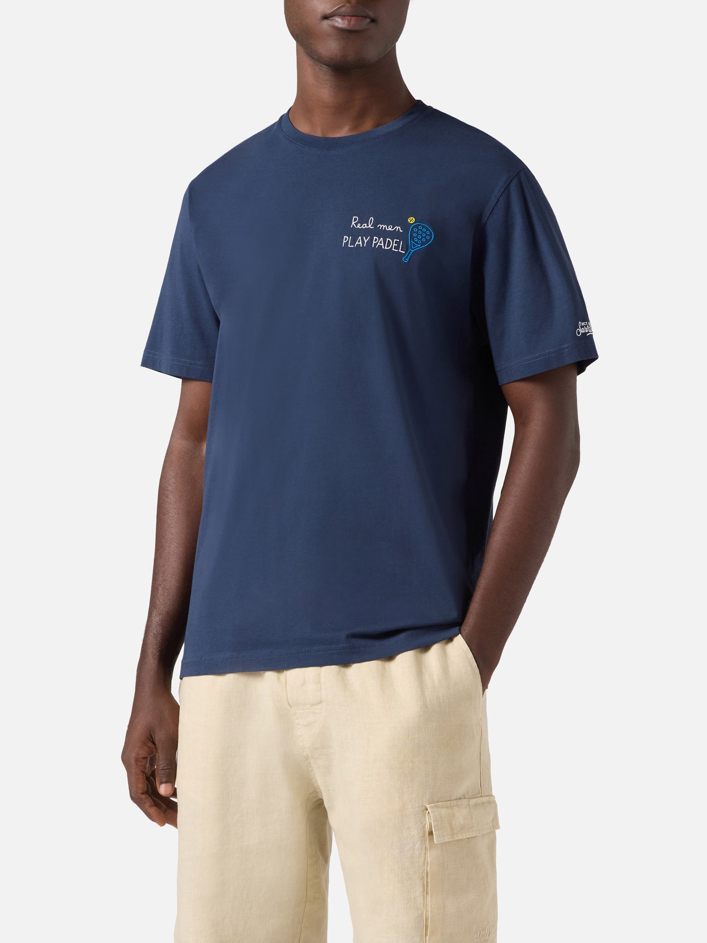 Blue Portofino T-shirt with Real Men Play Padel embroidery