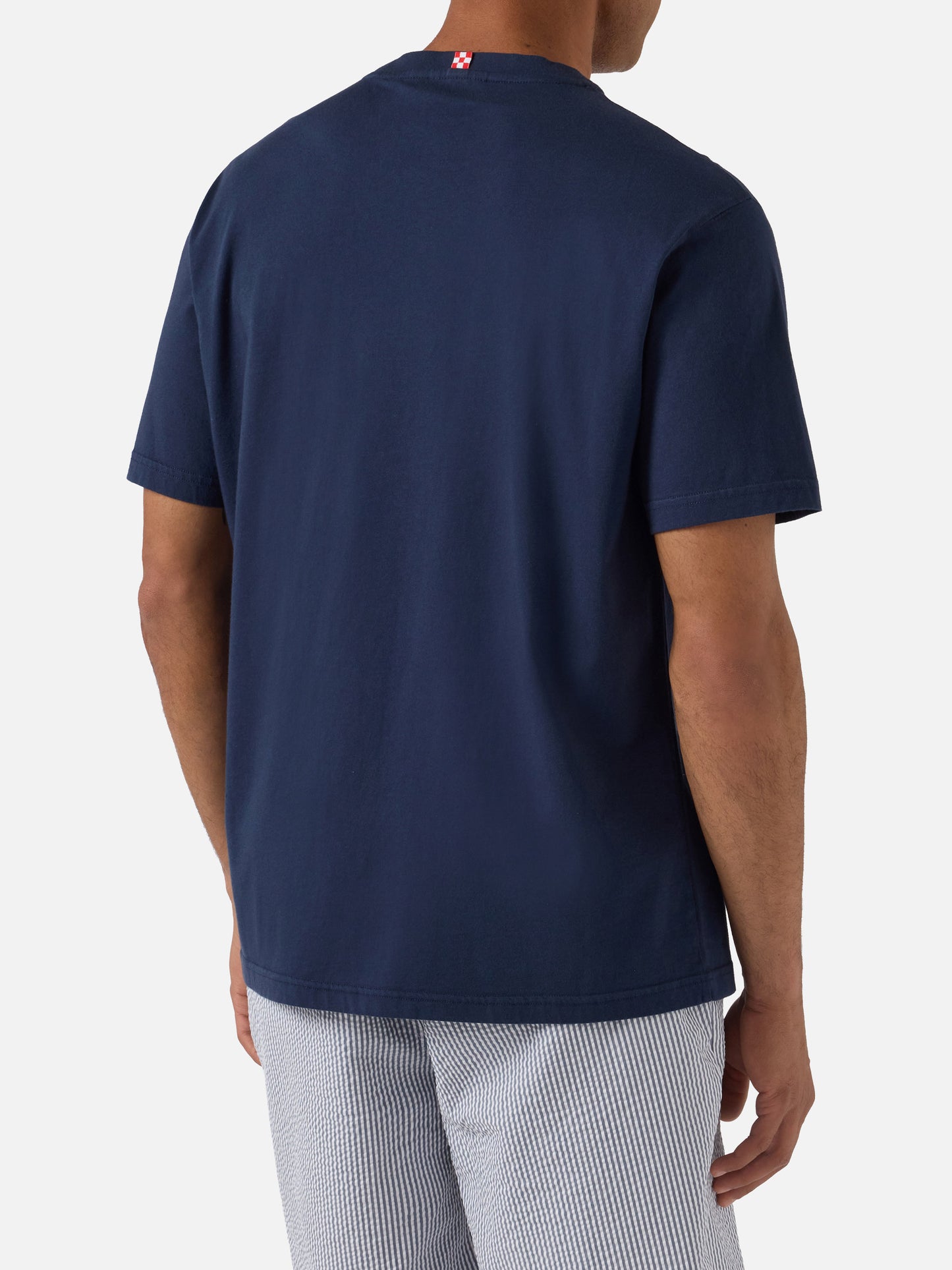 Navy blue Portofino t-shirt with car and I need money for embroidery