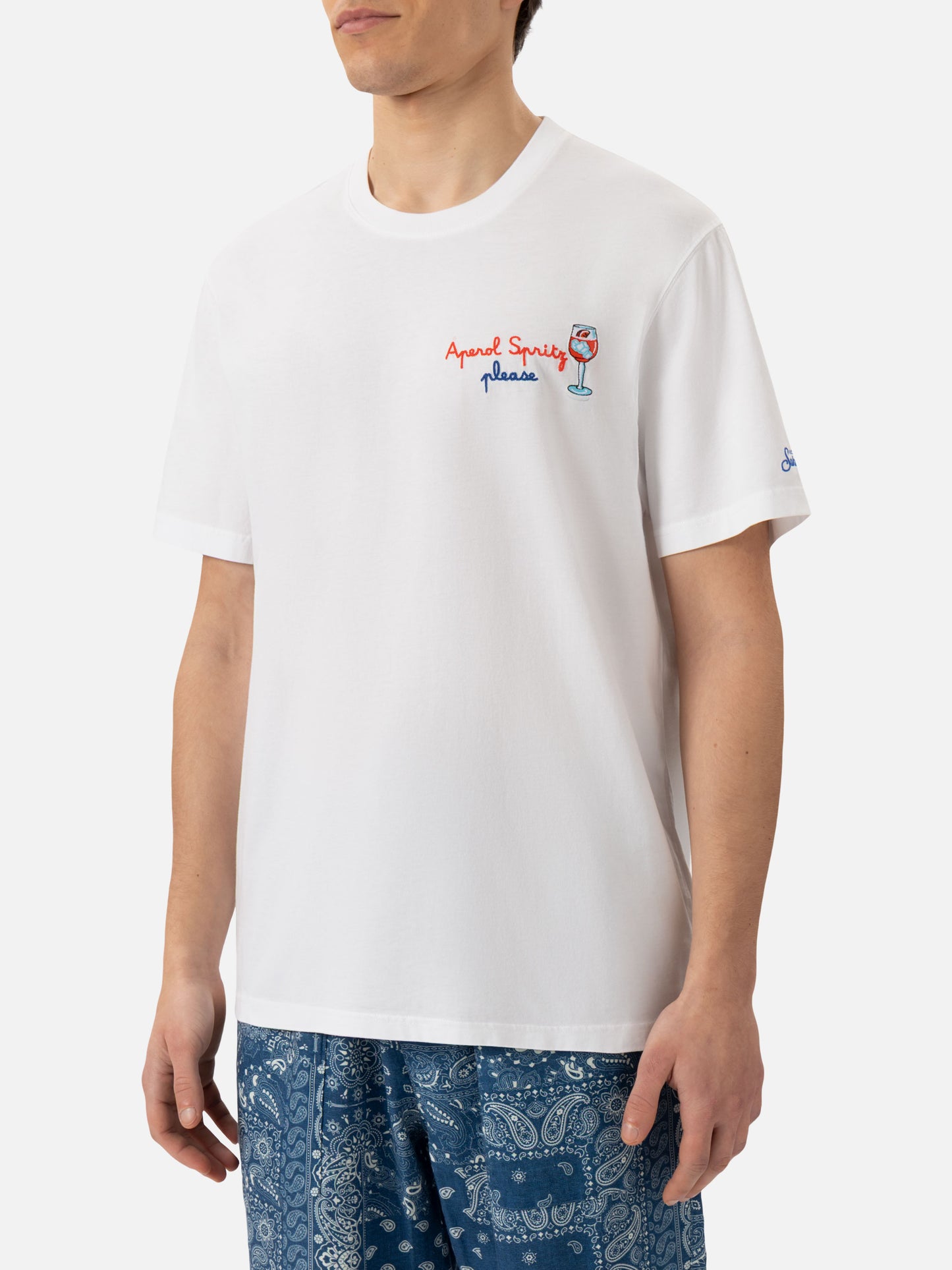 T-Shirt aus Baumwolljersey mit klassischer Passform „Portofino“ mit „Aperol Spritz, please“-Stickerei | APEROL SPECIAL EDITION