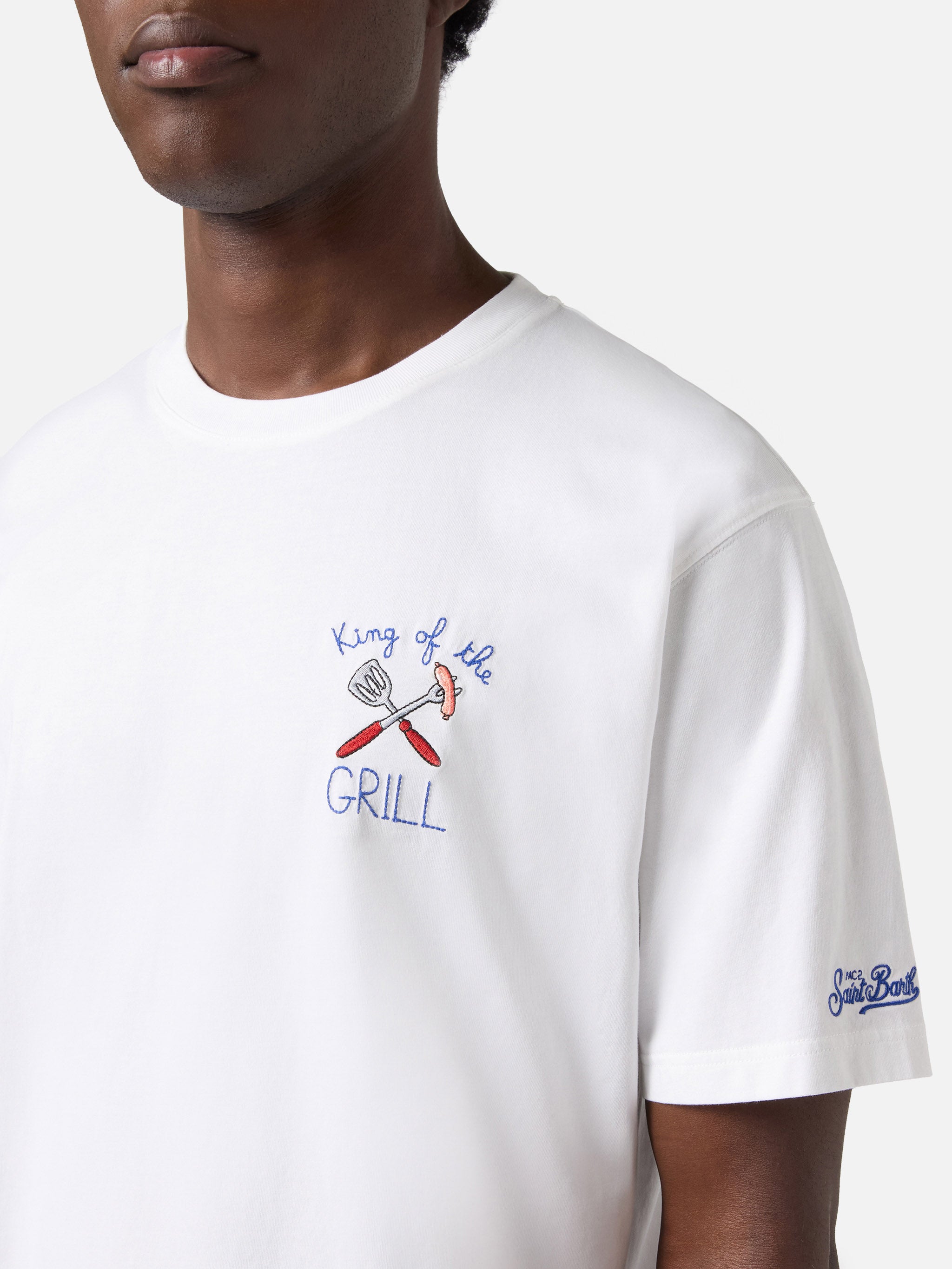 White Portofino T-shirt with King Of The Grill embroidery – MC2