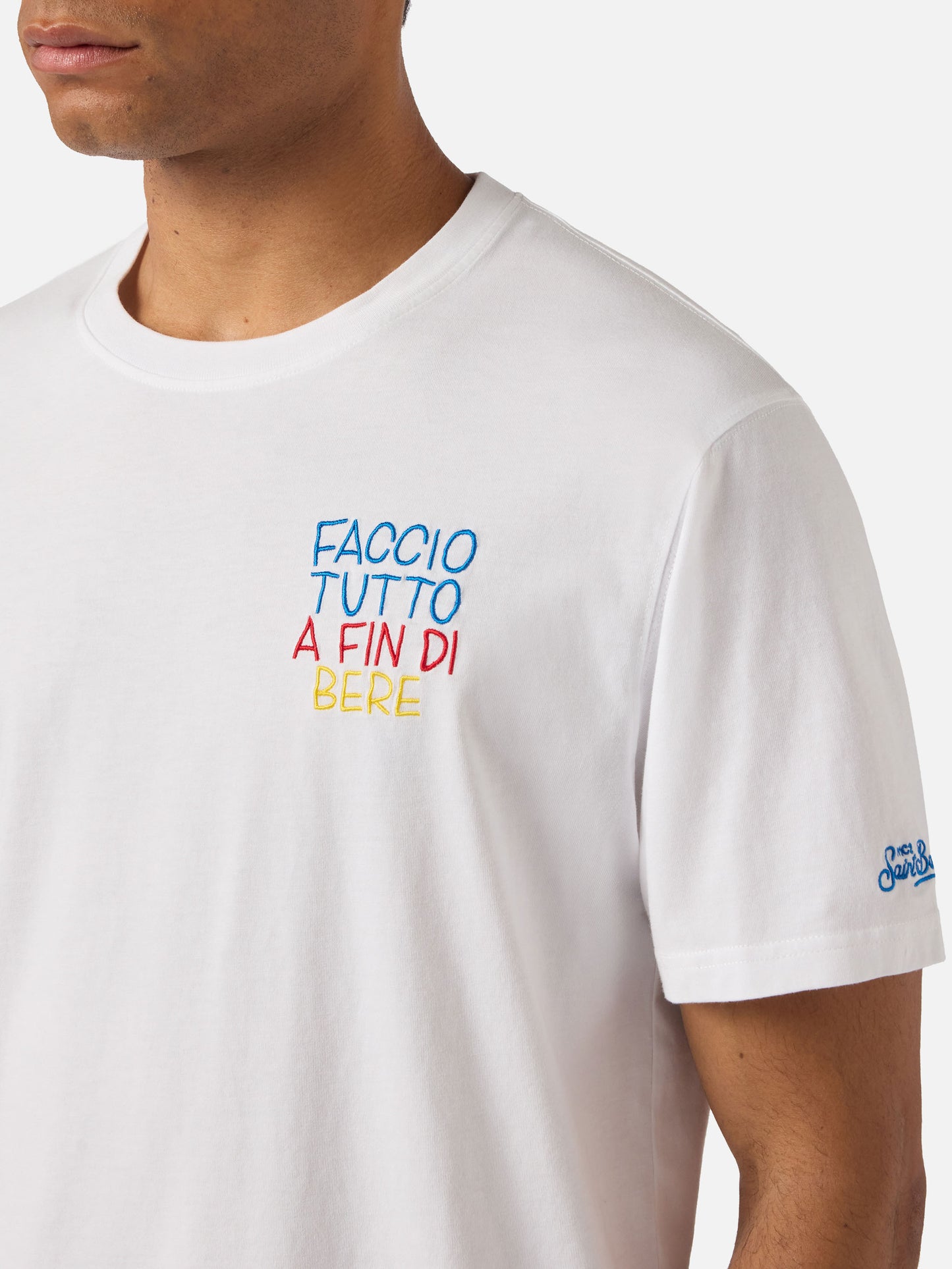 White Portofino T-shirt with Faccio Tutto A Fin Di Bere embroidery | Special Edition
