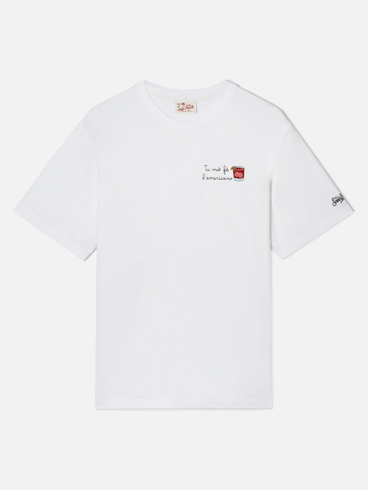 White Portofino T-shirt with Tu Vuò Fà L'americano embroidery