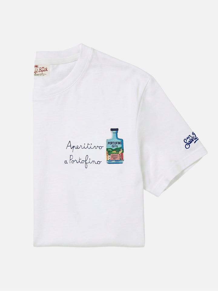 T-shirt Portofino bianca con ricamo Aperitivo A Portofino | Special Edition