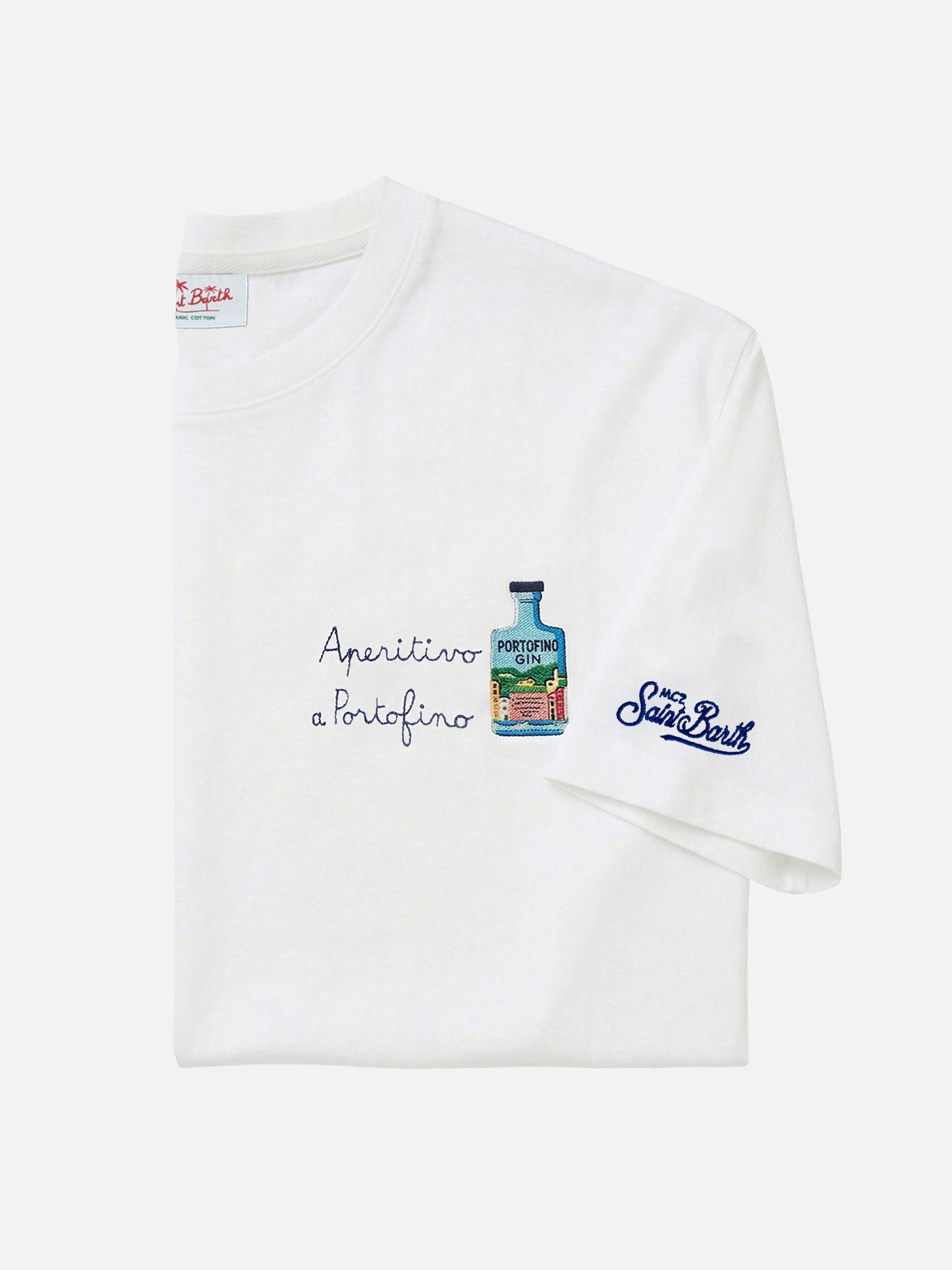 White Portofino T-shirt with Aperitivo A Portofino embroidery | Special Edition