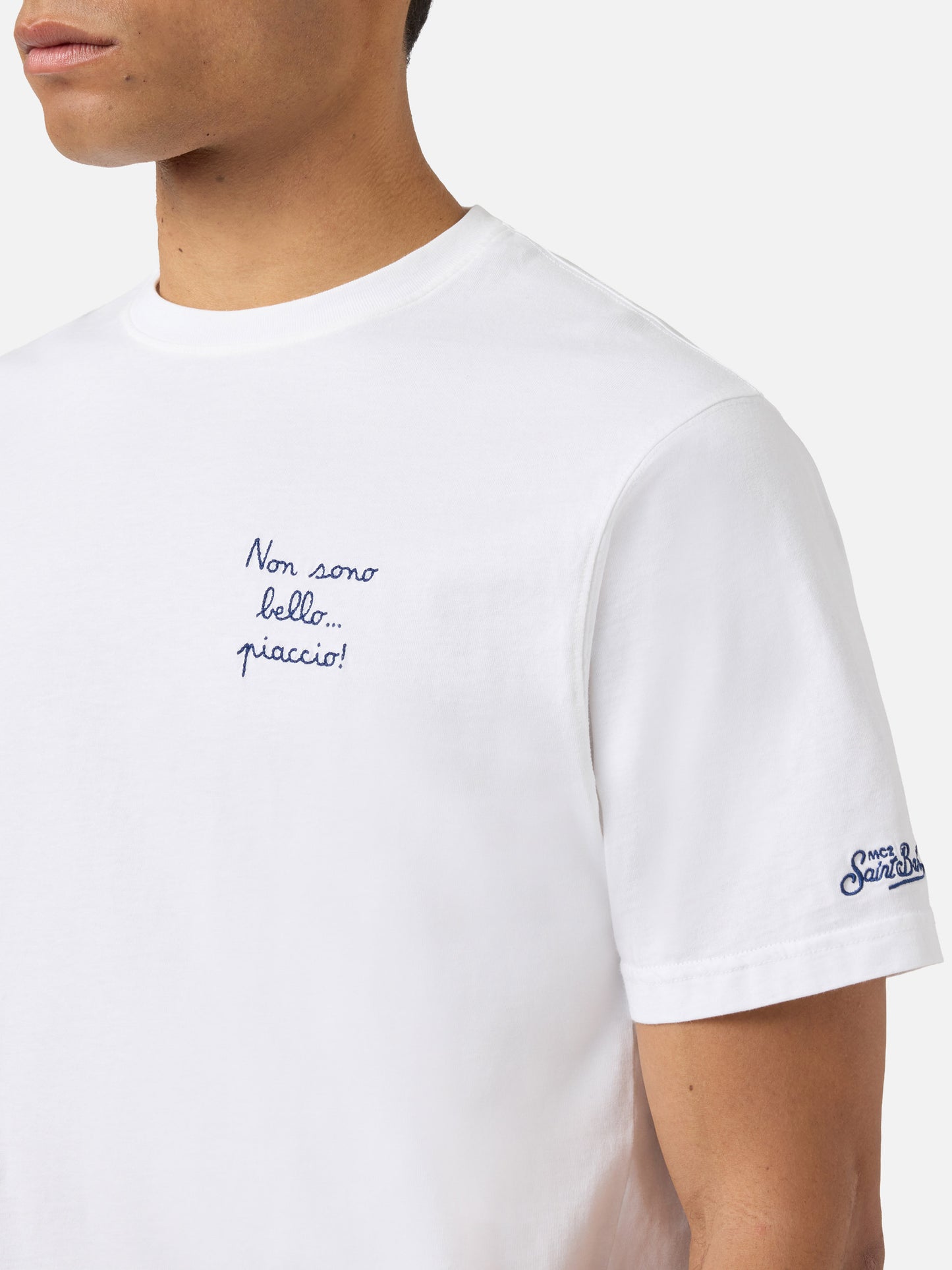 T-shirt Portofino bianca con ricamo Non Sono Bello Piaccio!