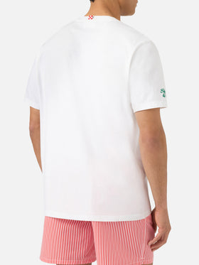 White Portofino T-shirt with Pizza Fredda Birra Calda embroidery