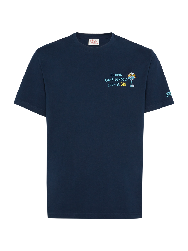 Klassisch geschnittenes T-Shirt „Portofino“ aus Baumwolljersey mit „Dondolo con il Gin“-Stickerei