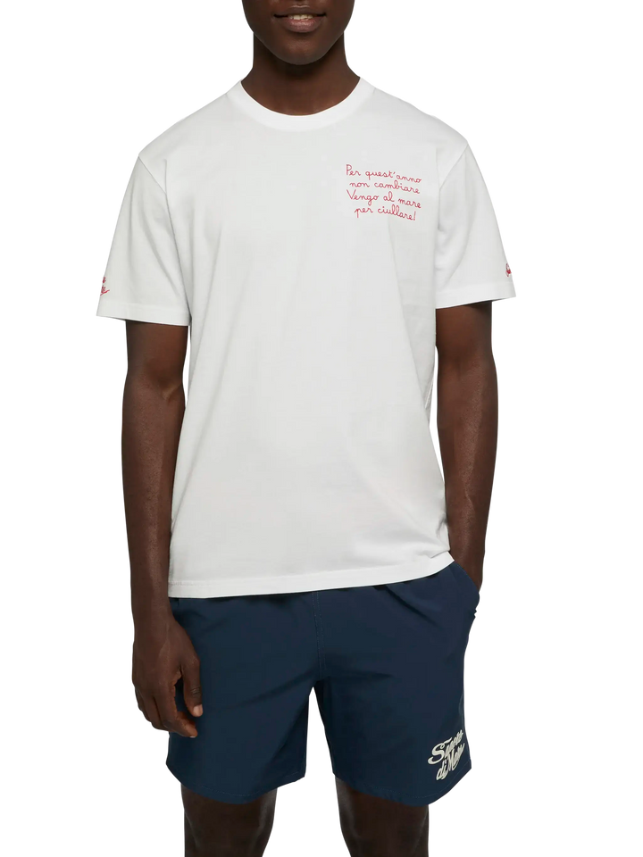 Klassisch geschnittenes T-Shirt aus Baumwolljersey Portofino mit Vengo al mare-Stickerei | SAPORE DI MARE SPECIAL EDITION