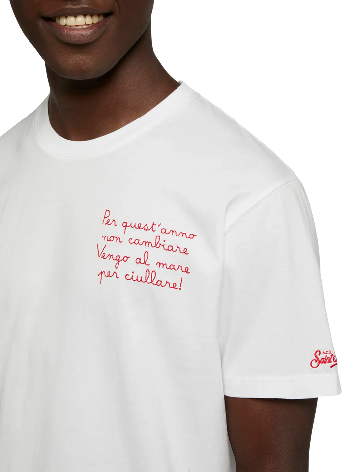 Klassisch geschnittenes T-Shirt aus Baumwolljersey Portofino mit Vengo al mare-Stickerei | SAPORE DI MARE SPECIAL EDITION