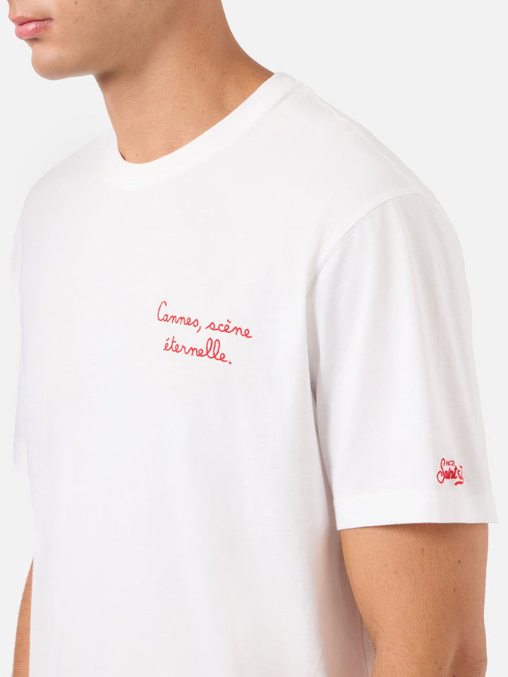 Weißes Portofino T-Shirt mit AS Cannes „Cannes scène éternelle“-Stickerei | AS CANNES SPECIAL EDITION 