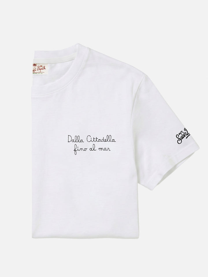 Weißes Portofino T-Shirt mit Pisa SC Dalla Cittadella fino al mar-Stickerei | PISA SC SPECIAL EDITION 