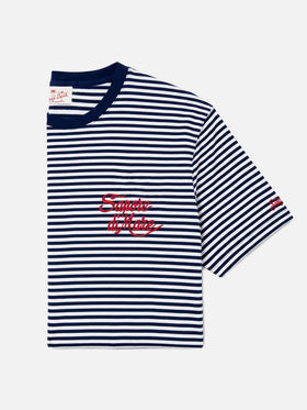 T-shirt Portofino a righe blu con ricamo Sapore di Mare | Edizione Speciale