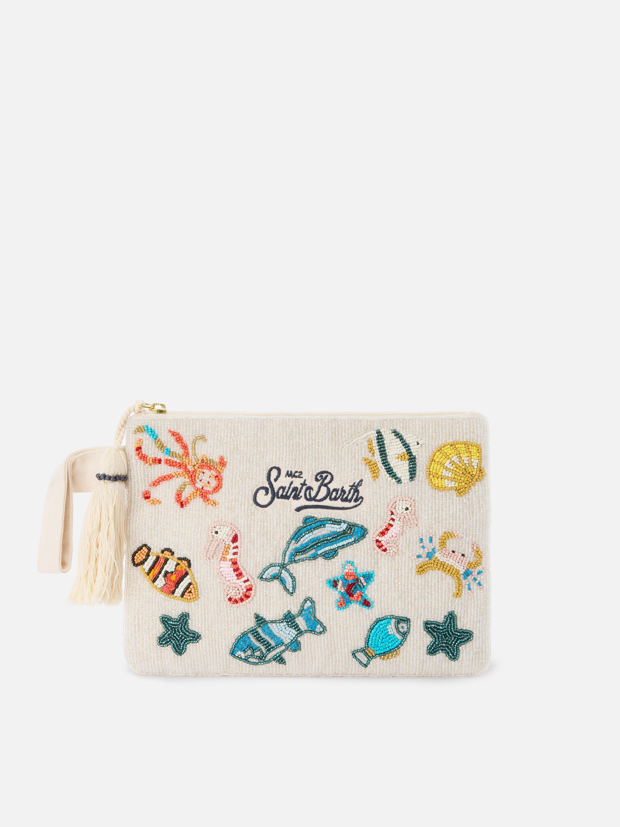 White Pouch Pearl with beaded marine motifs – MC2 Saint Barth