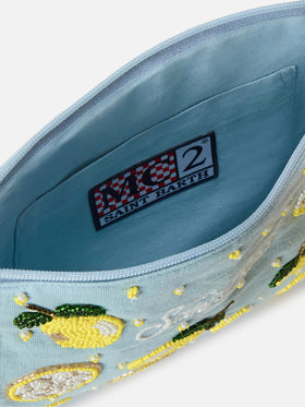 Hellblaue Pouch Pearl mit perlenbesetzten Zitronen 