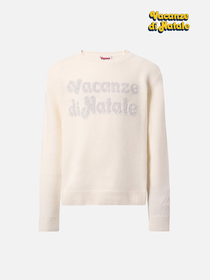 Princess cashmere-blend sweater with Vacanze di Natale lurex jacquard | VACANZE DI NATALE