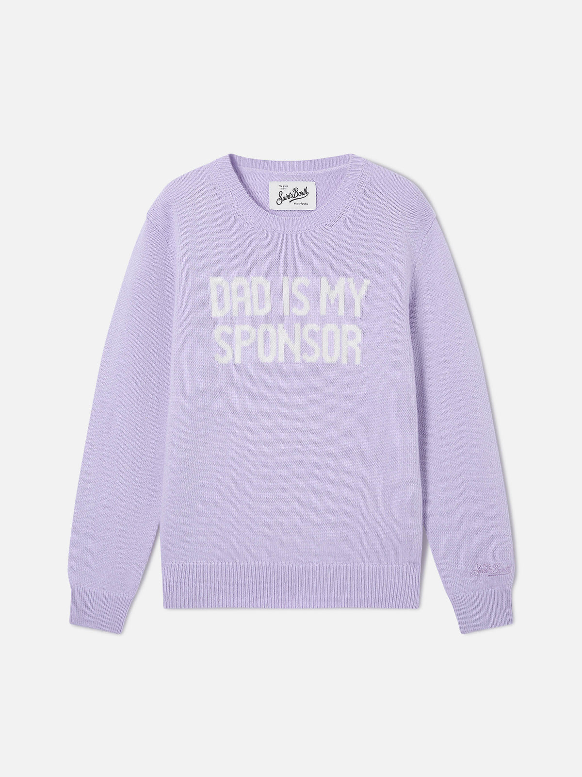 Lilac Princess crewneck knit with Dad Is My Sponsor intarsia