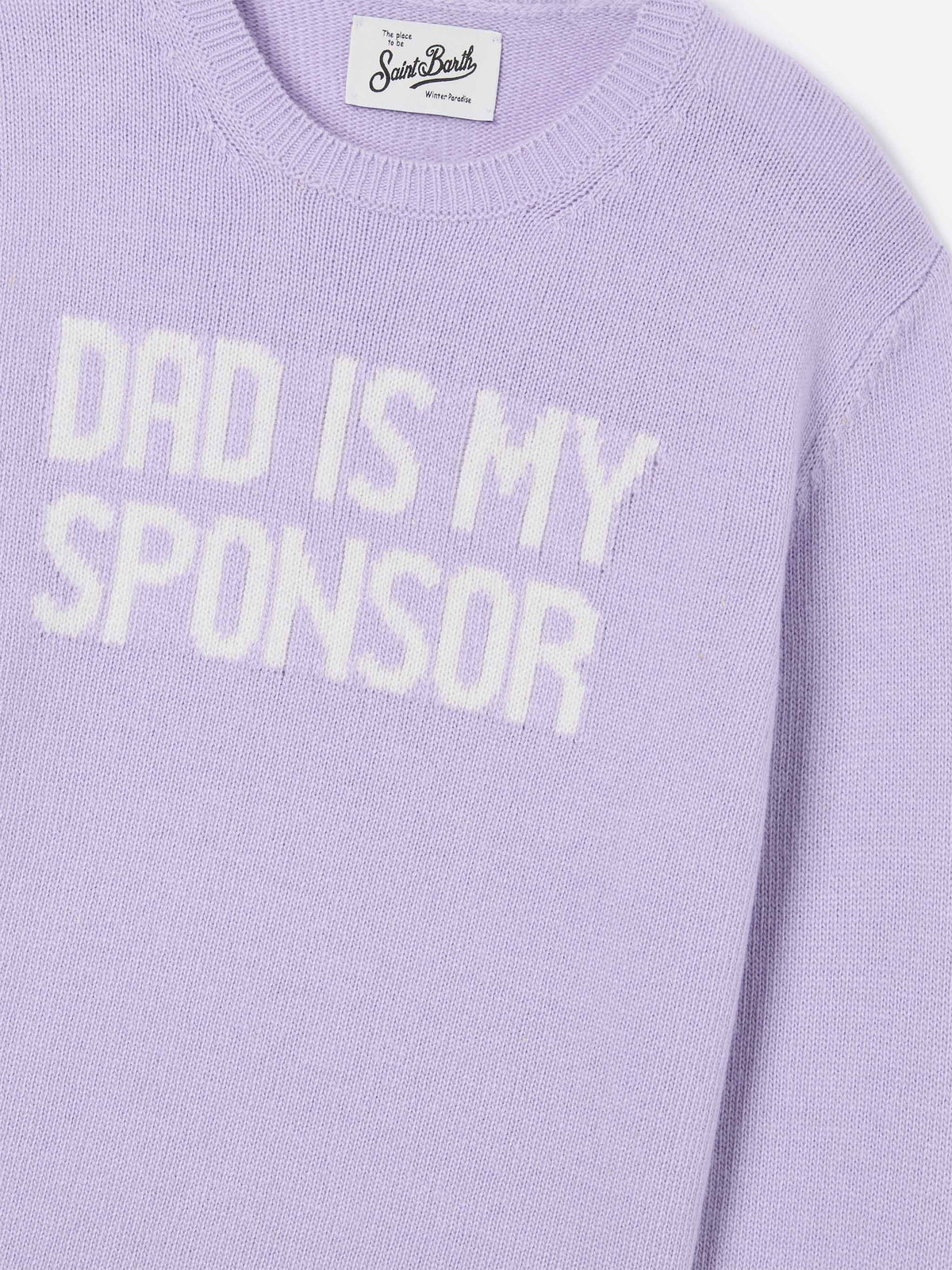 Lilac Princess crewneck knit with Dad Is My Sponsor intarsia