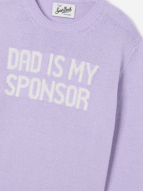 Lilac Princess crewneck knit with Dad Is My Sponsor intarsia