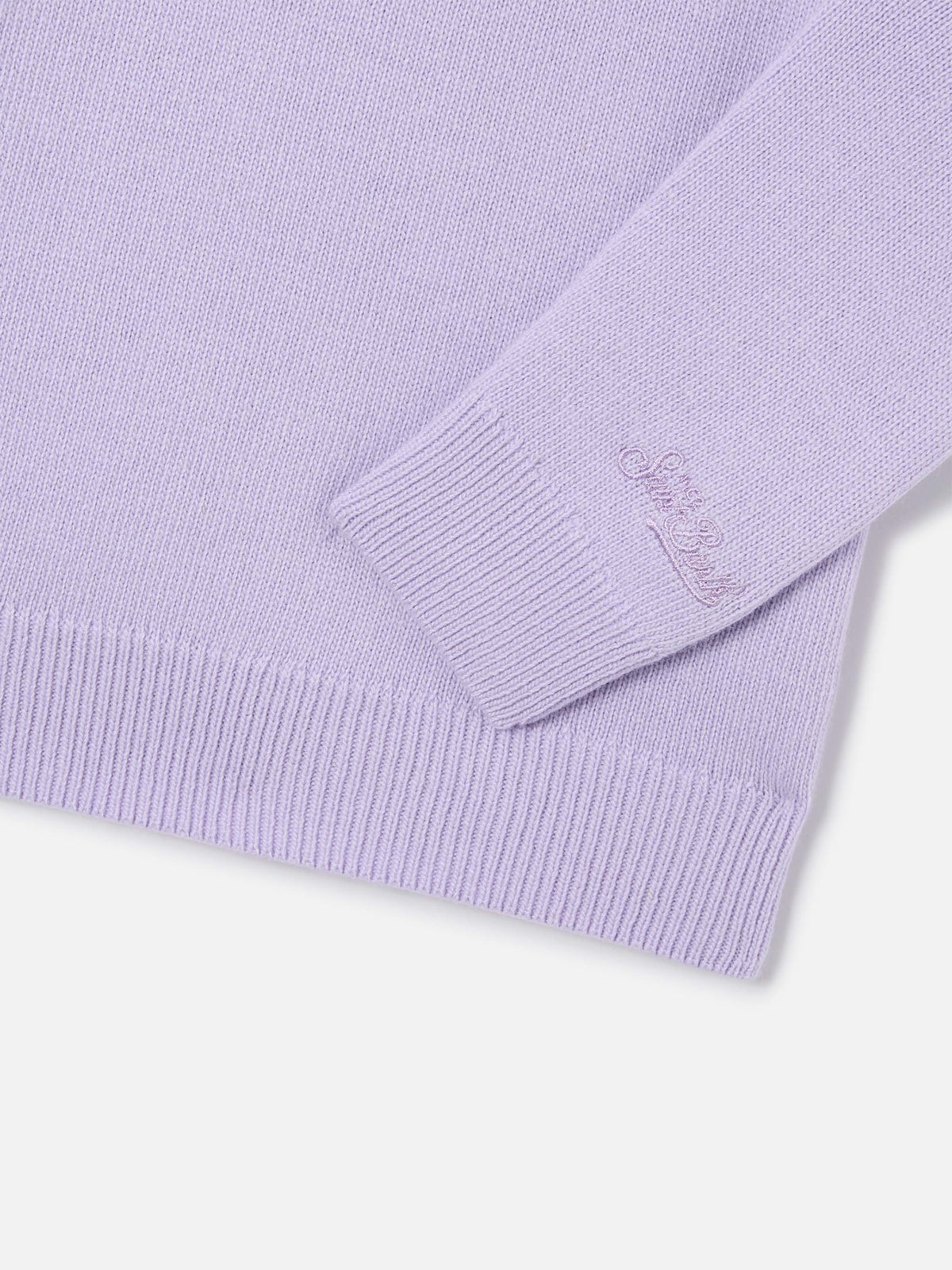 Lilac Princess crewneck knit with Dad Is My Sponsor intarsia