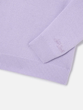 Lilac Princess crewneck knit with Dad Is My Sponsor intarsia