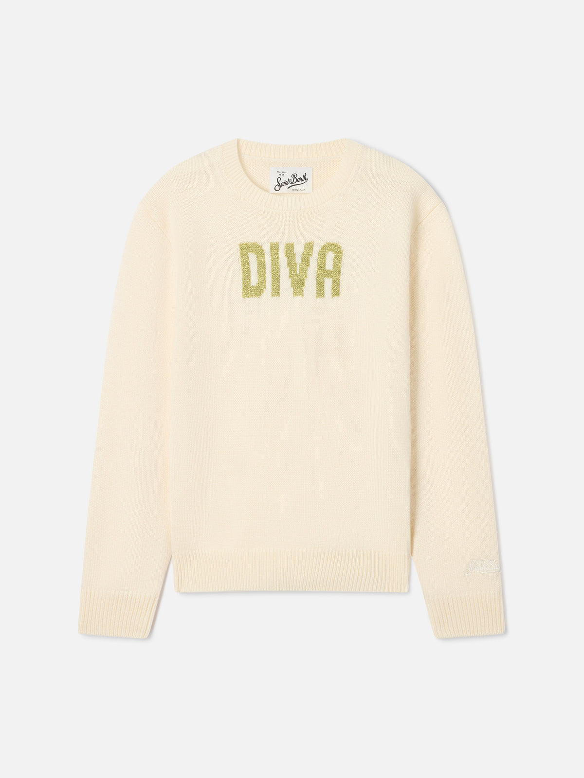 Jersey de punto con cuello redondo Cream Princess con lentejuelas Diva 