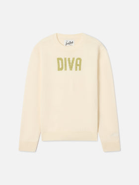 Jersey de punto con cuello redondo Cream Princess con lentejuelas Diva 