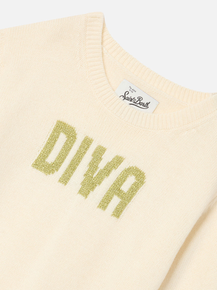 Pull col rond Cream Princess en maille avec sequins Diva 