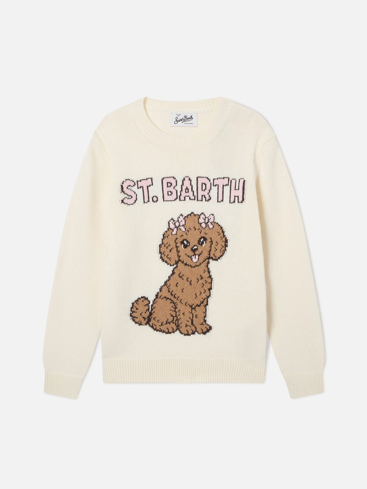 Jersey de punto con cuello redondo Cream Princess con intarsia de caniche 