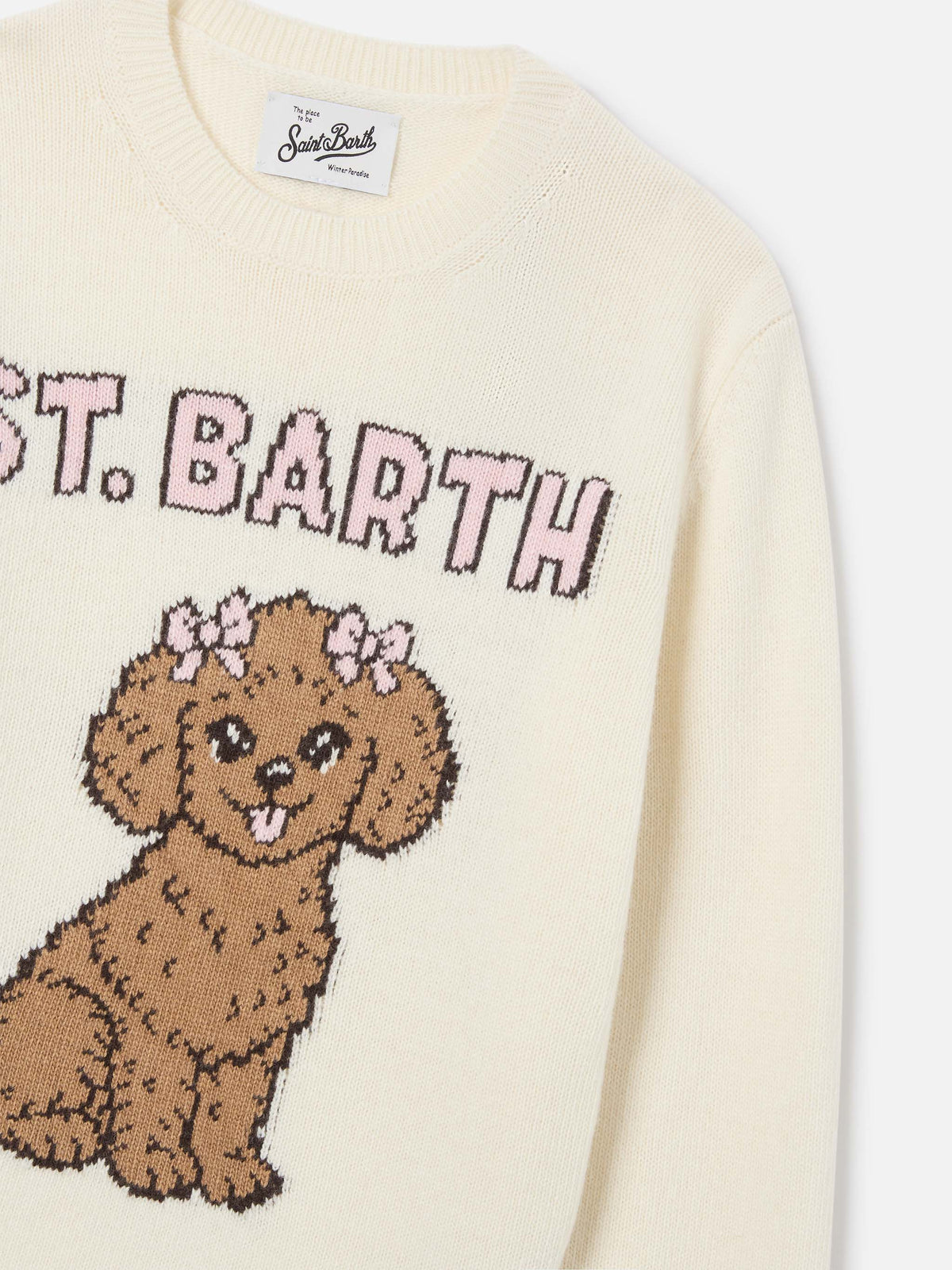Jersey de punto con cuello redondo Cream Princess con intarsia de caniche 