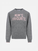 Maglione girocollo grigio da bambina Princess con la stampa Mum's Favourite