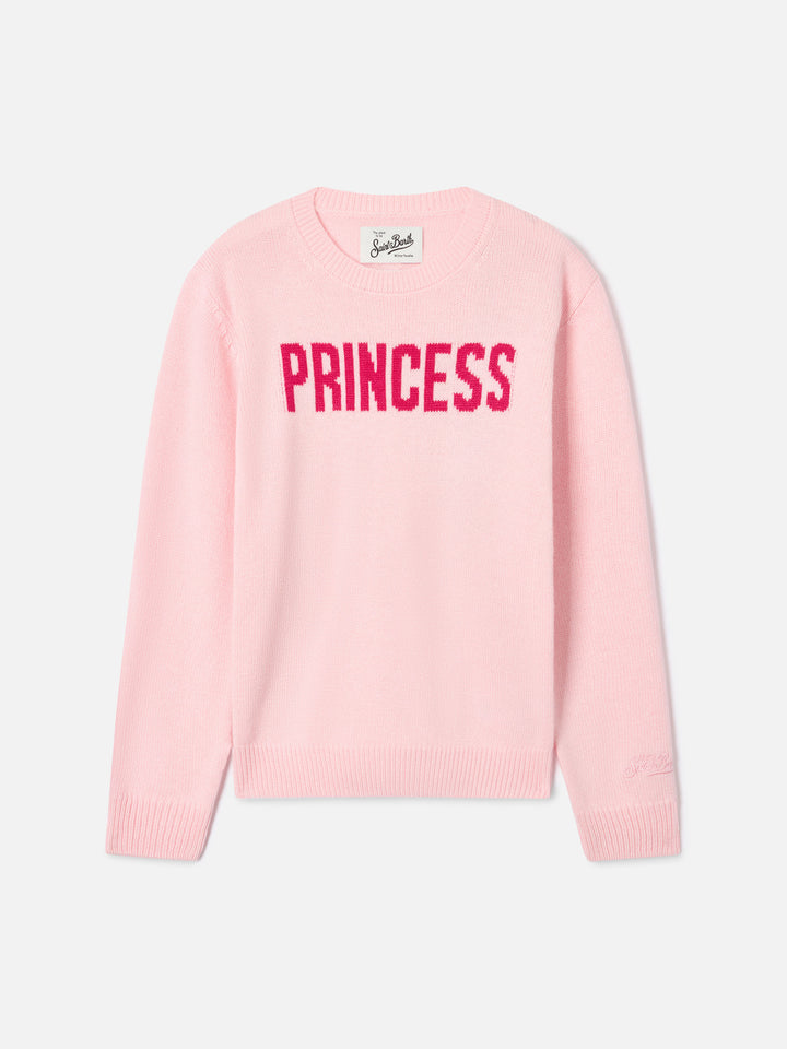 Maglia girocollo Princess rosa con intarsio Princess