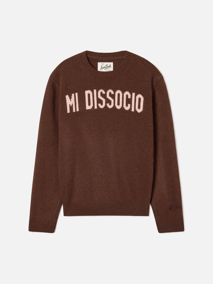 Maglia girocollo Princess marrone con intarsio Mi Dissocio