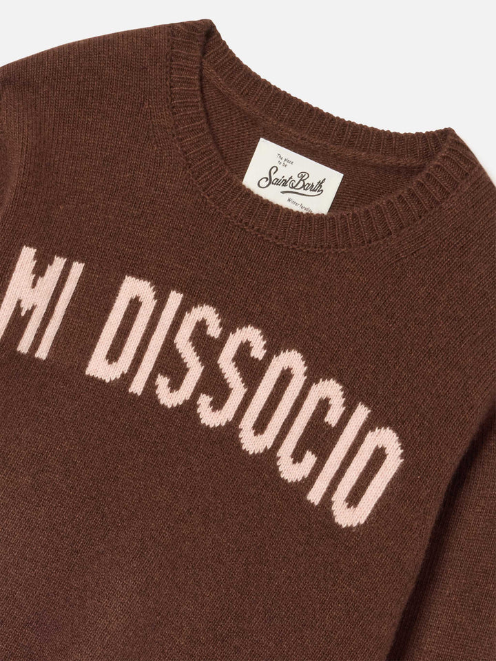 Maglia girocollo Princess marrone con intarsio Mi Dissocio
