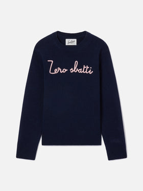 Princess Rundhals-Strickpullover in Navy blue mit Zero Sbatti-Stickerei 