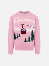 Girl pink crewneck sweater Princess with Courma postcard print