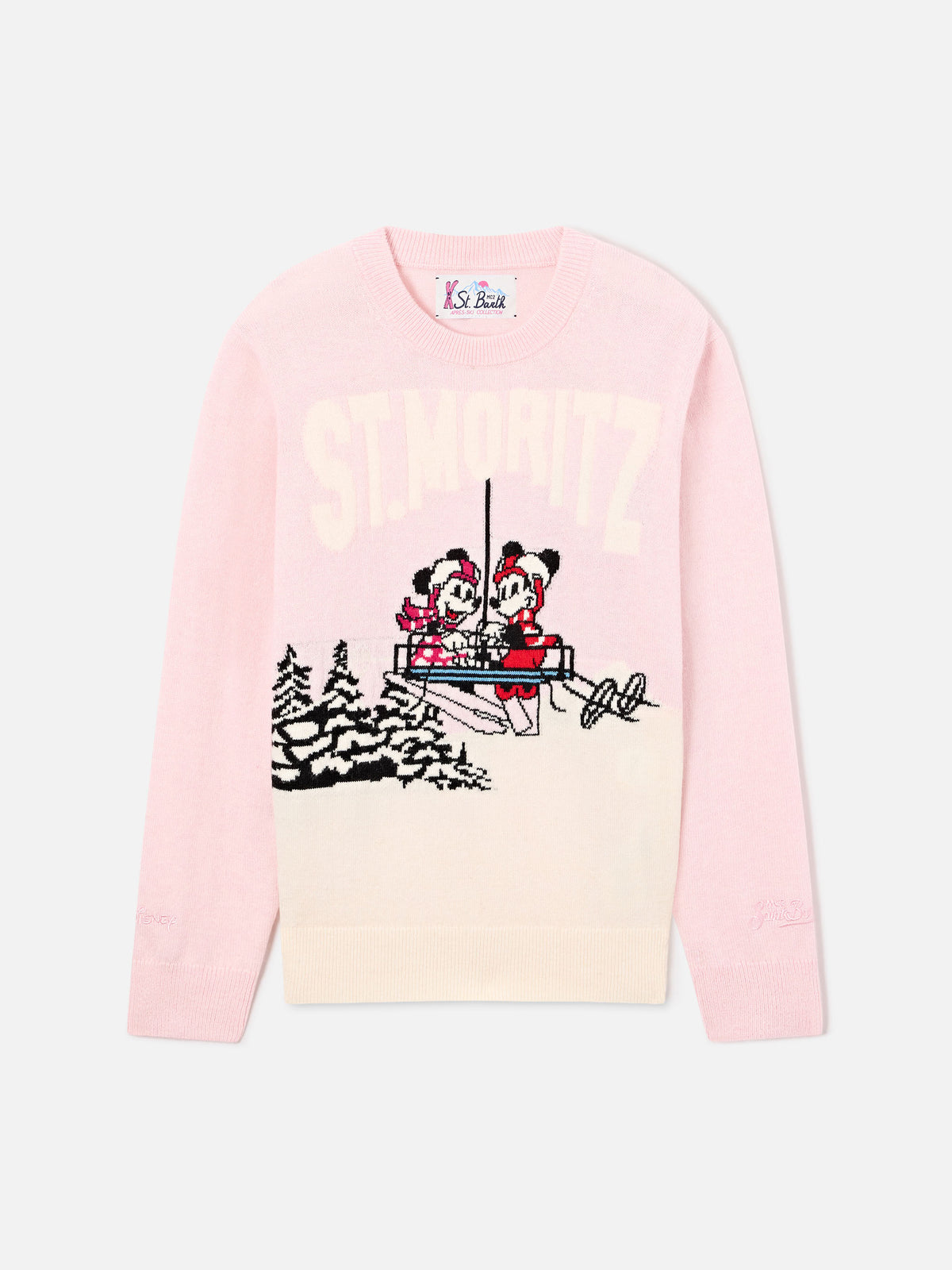 Maglia girocollo Princess rosa con intarsio St. Moritz Minnie e Topolino | Special edition