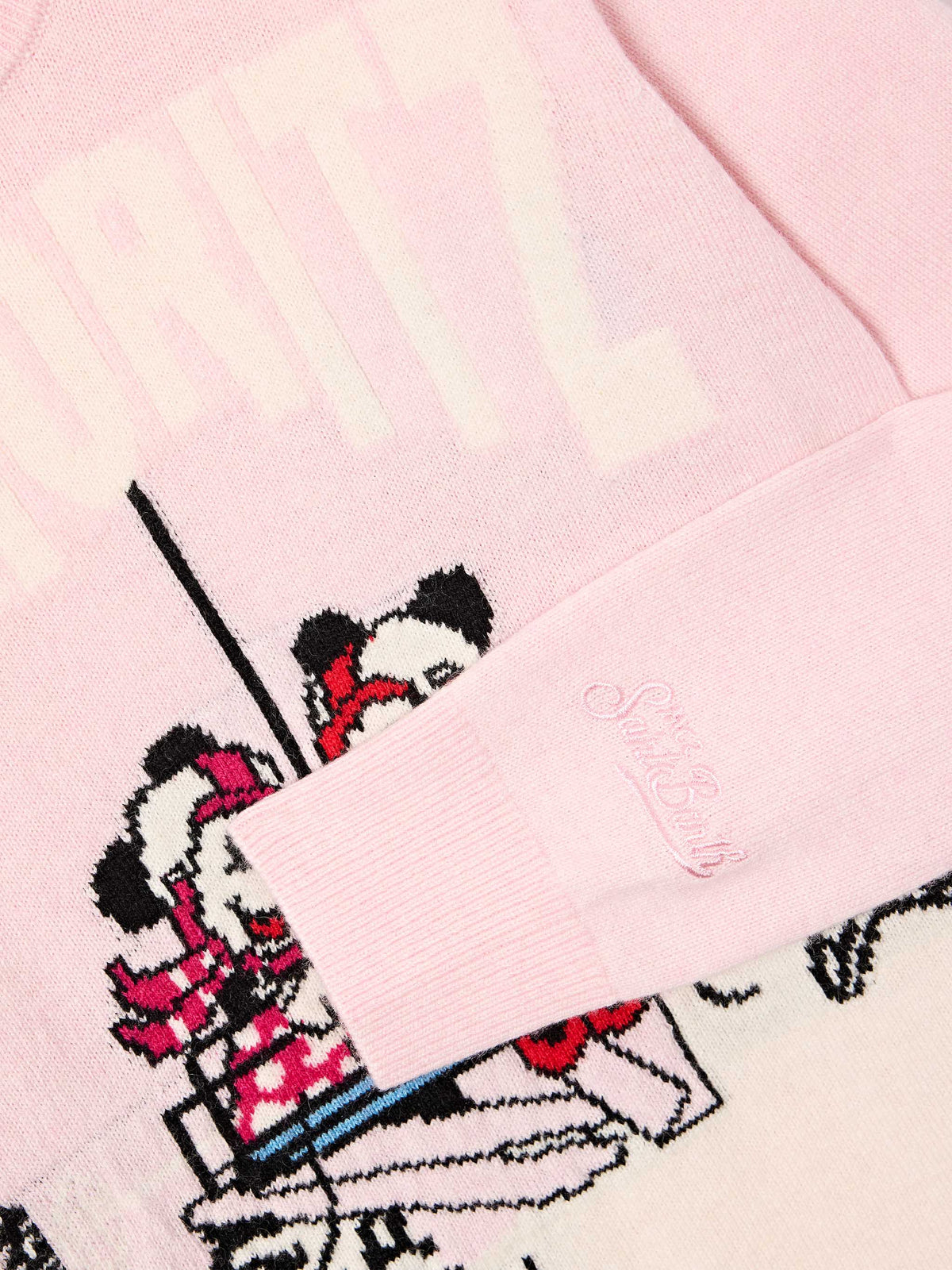 Maglia girocollo Princess rosa con intarsio St. Moritz Minnie e Topolino | Special edition