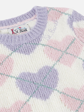 Crewneck sweater with heart argyle jacquard