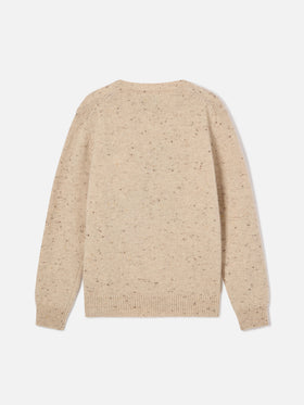 Maglia girocollo Princess beige in misto lana Donegal con intarsio cavallo e ricamo My Only Love
