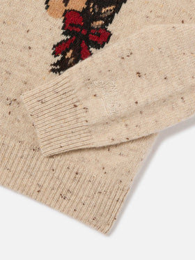 Maglia girocollo Princess beige in misto lana Donegal con intarsio cavallo e ricamo My Only Love
