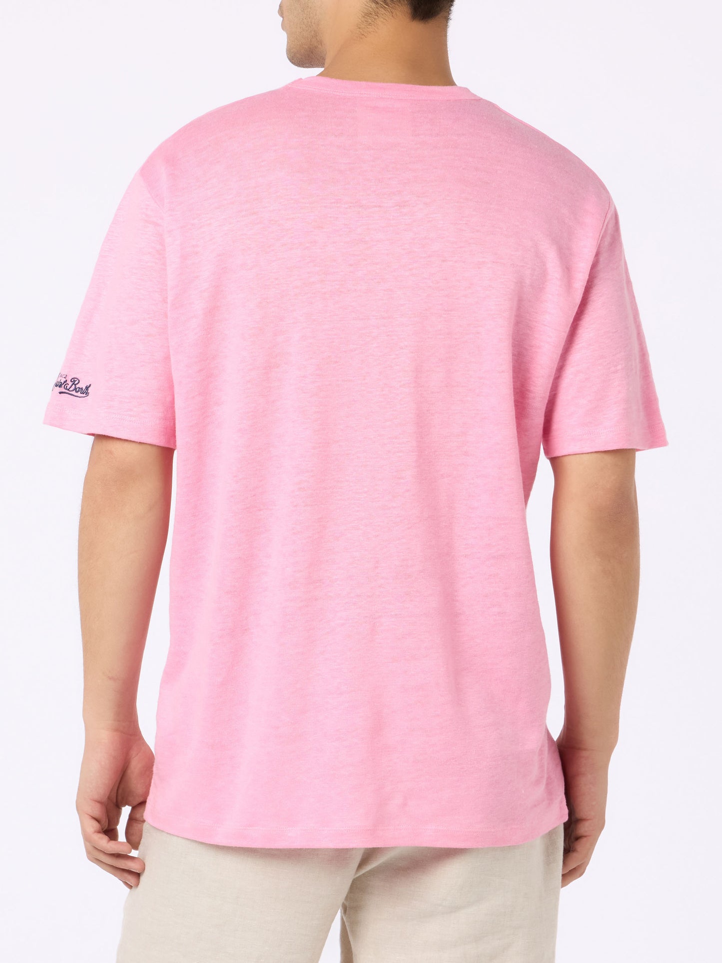 T-Shirt President aus geflammter Baumwolle in Blasenrosa mit Stickerei