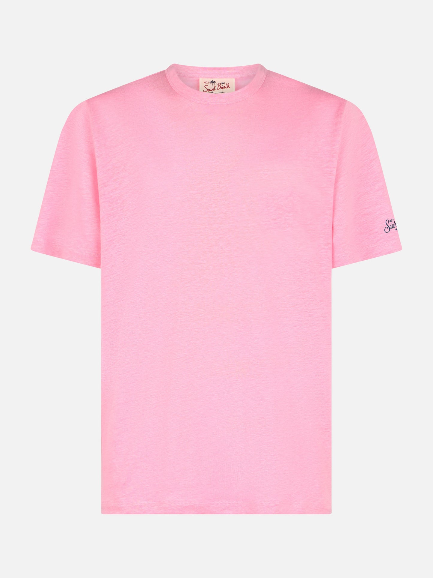 T-Shirt President aus geflammter Baumwolle in Blasenrosa mit Stickerei