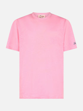 T-Shirt President aus geflammter Baumwolle in Blasenrosa mit Stickerei