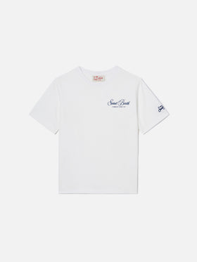 White Portland Jr t-shirt with Caribbean Tennis Cup print