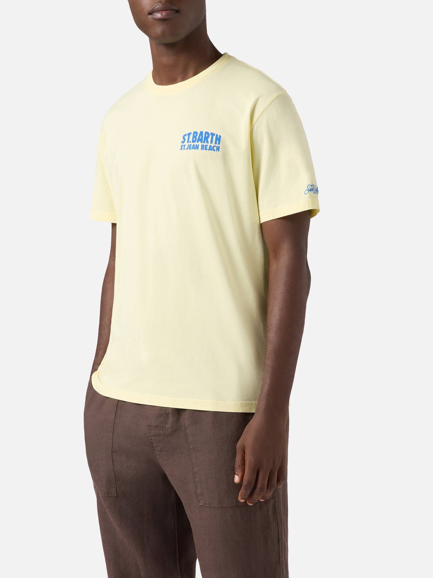 Yellow Portland t-shirt with St. Jean Beach illustration