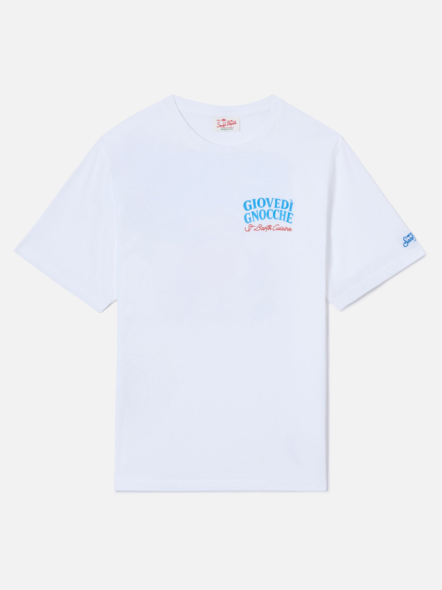 T-shirt Portland bianca con illustrazione Giovedì Gnocche