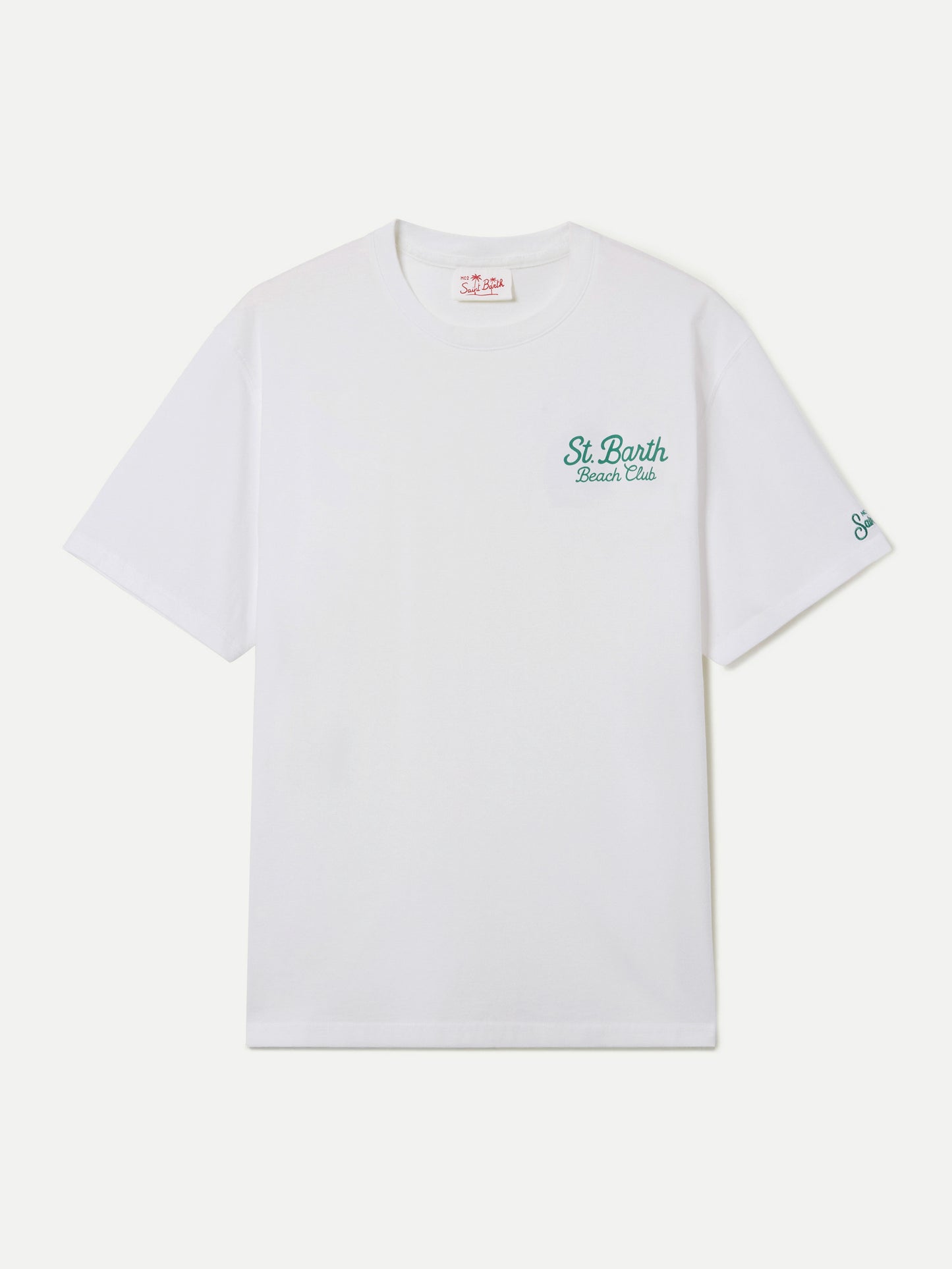 White Portland t-shirt with St. Barth Beach Club embroidery
