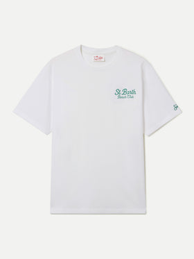 White Portland t-shirt with St. Barth Beach Club embroidery