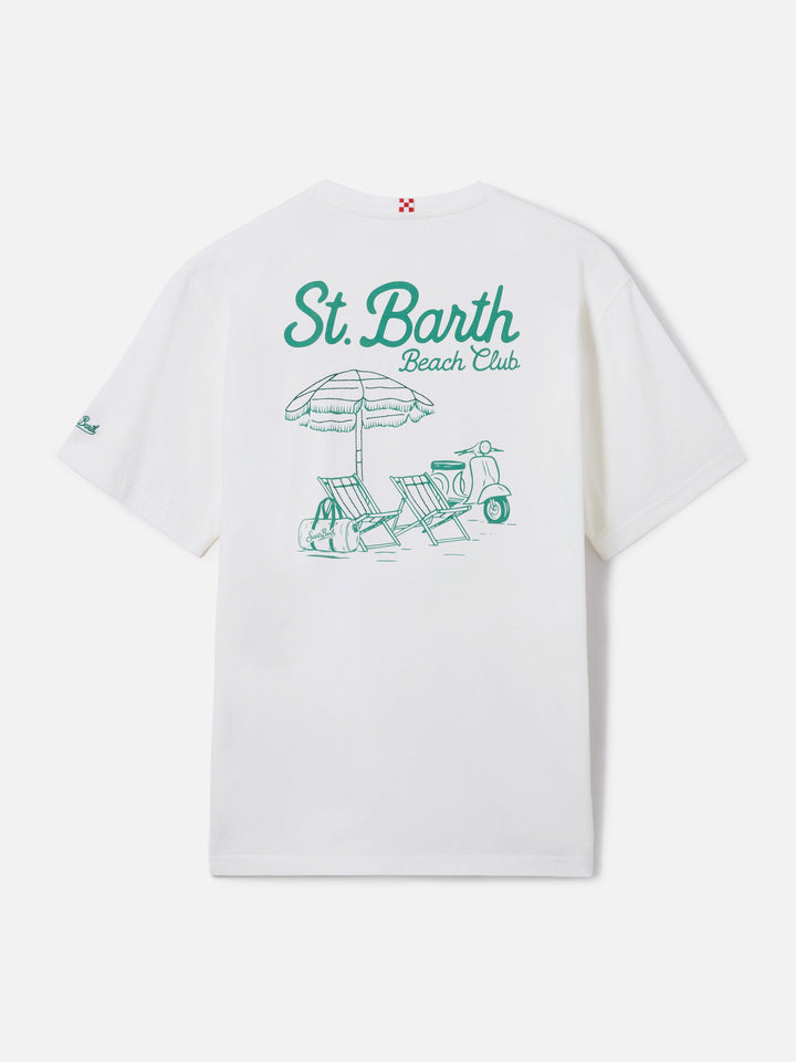 White Portland t-shirt with St. Barth Beach Club embroidery